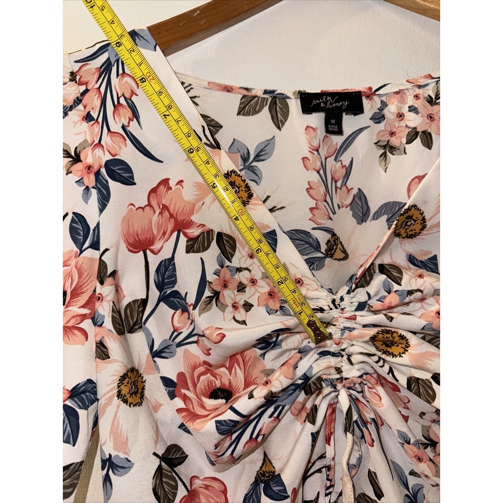 Milk & Honey Crop Top Blouse Boho Ruched Floral Sexy Milkmaid Coquette Women's M - Picture 9 of 11